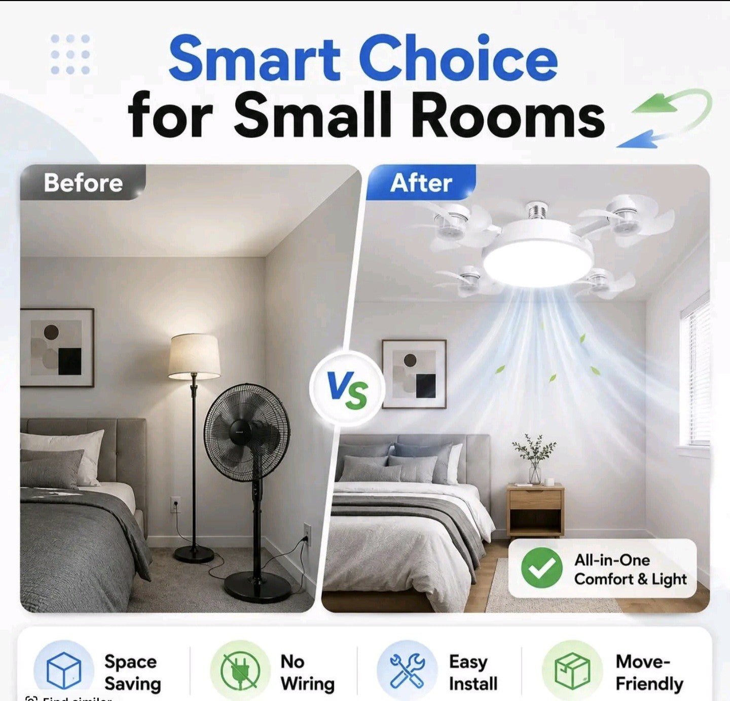 Foldable LED Ceiling Fan Light with Remote Control, E27 Socket Compatible,...