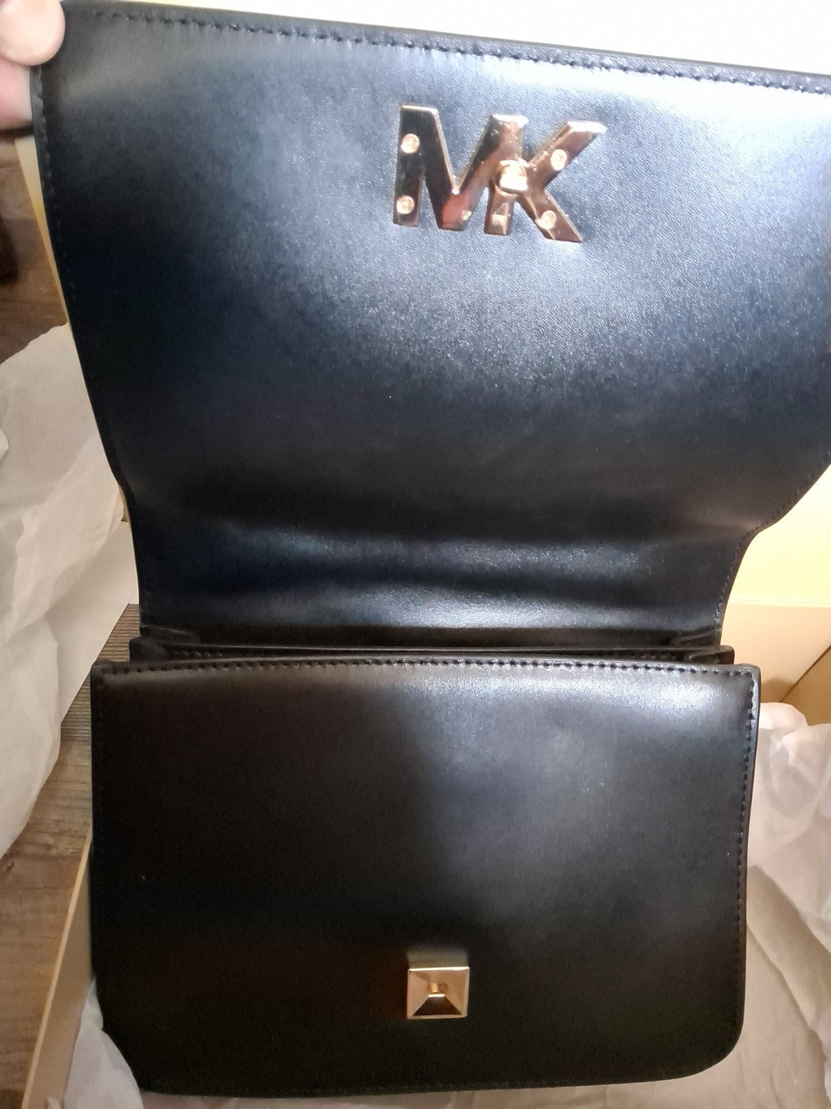 Michael Kors Mott Large Metallic Deco Leather Crossbody Purse