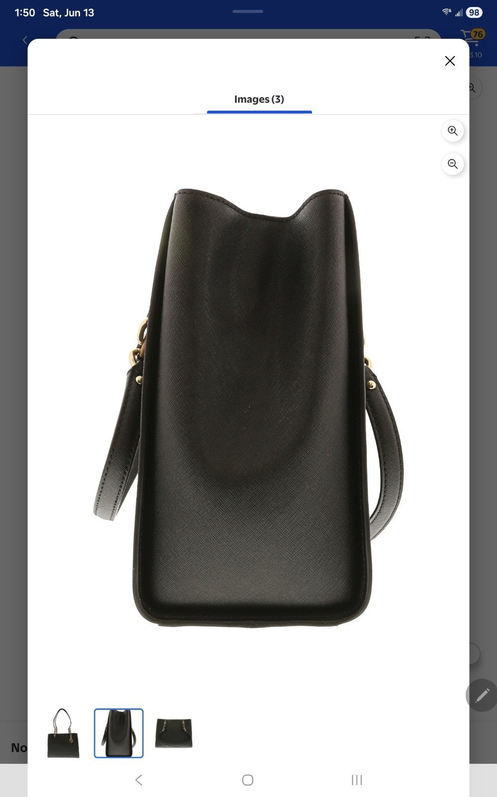 Michael Kors Sofia Large Tote Black Saffiano Leather Gold Chain MK Logo Charm