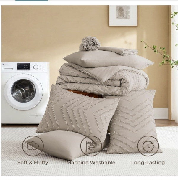 Litanika Light Coffee Oversized King Comforter Set with Sheets - 7 Pieces King