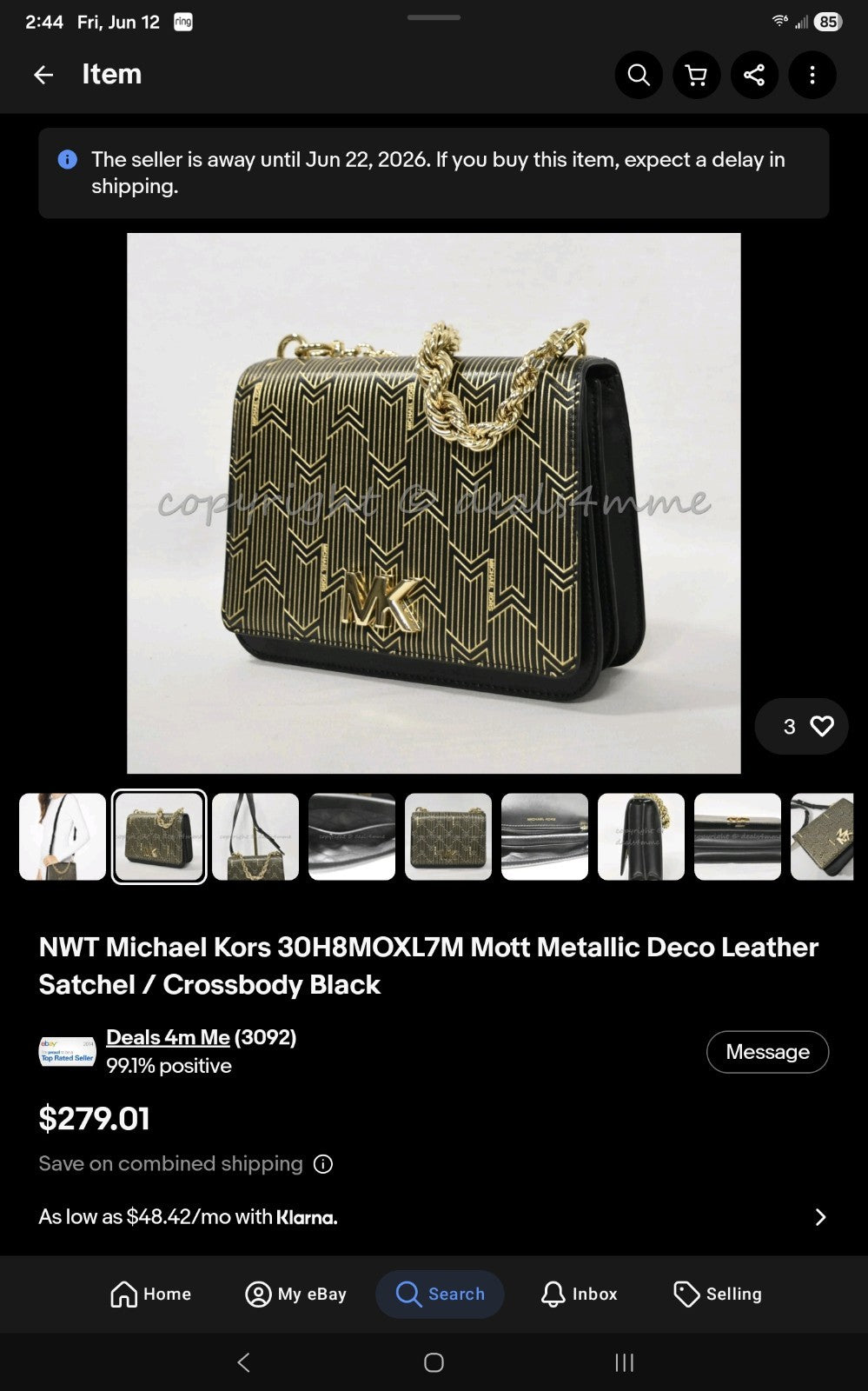 Michael Kors Mott Large Metallic Deco Leather Crossbody Purse