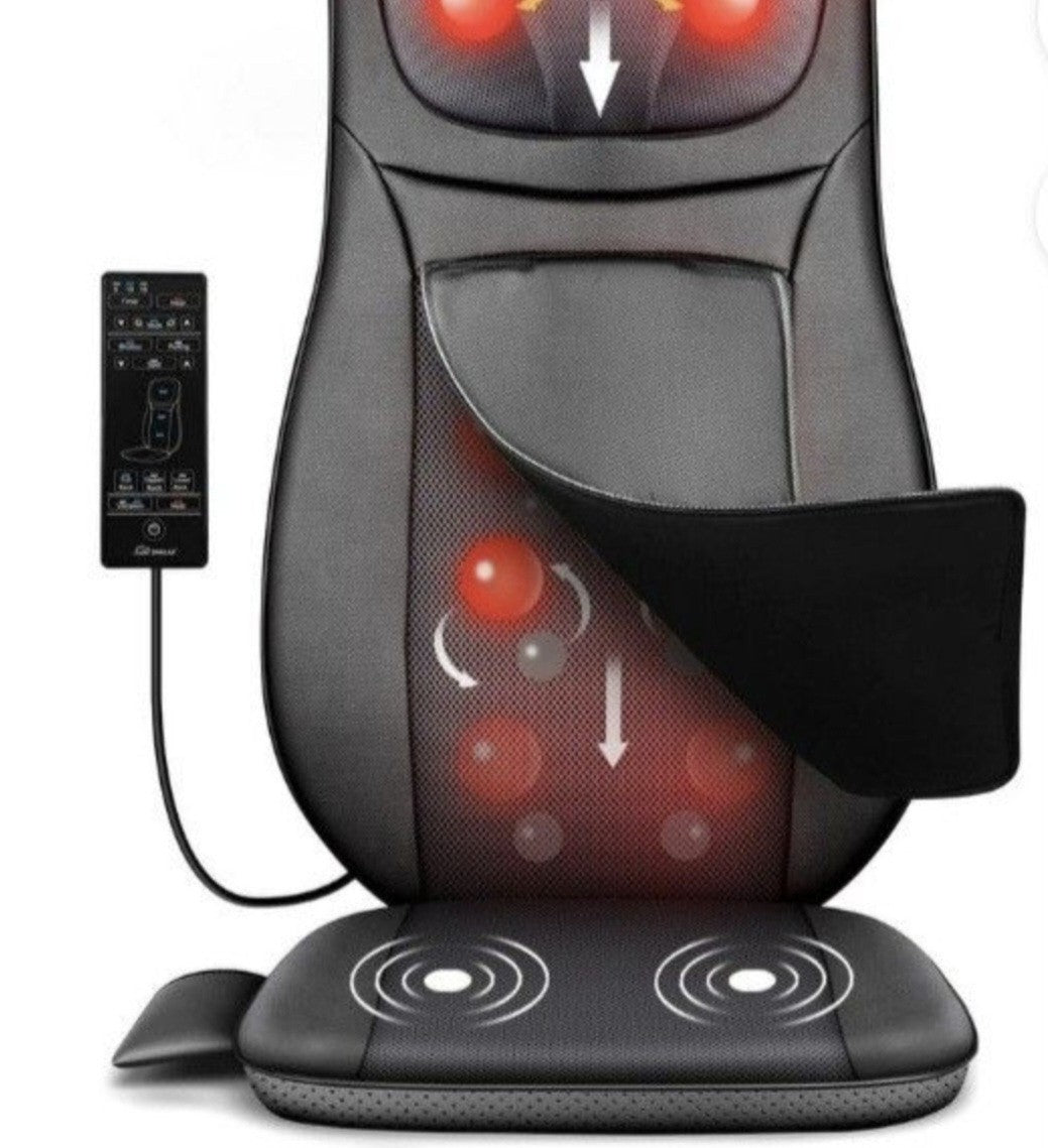 Snailax Shiatsu Back Massager Heat Adjustable Height Seat Cushion Massager Black