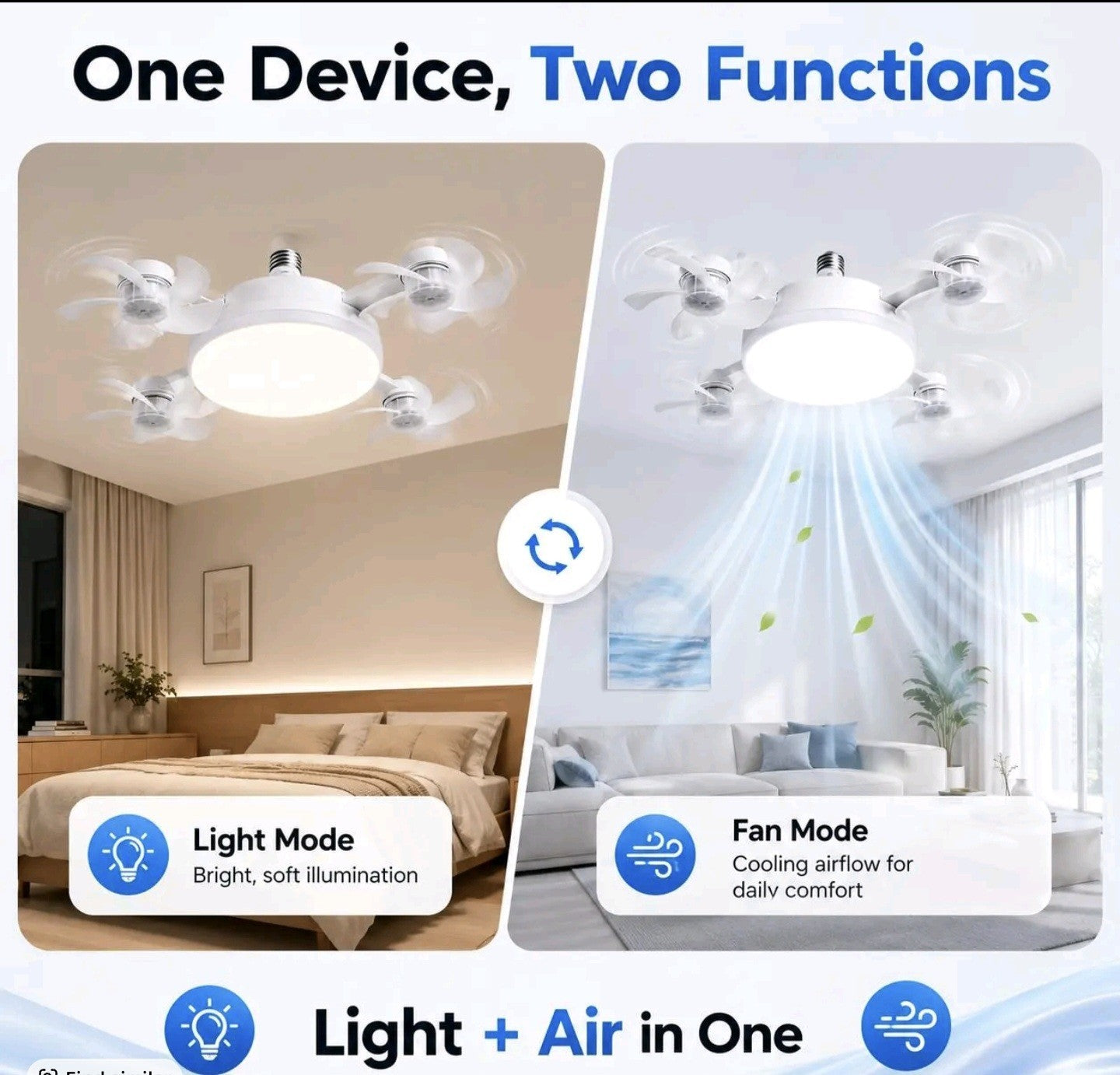 Foldable LED Ceiling Fan Light with Remote Control, E27 Socket Compatible,...