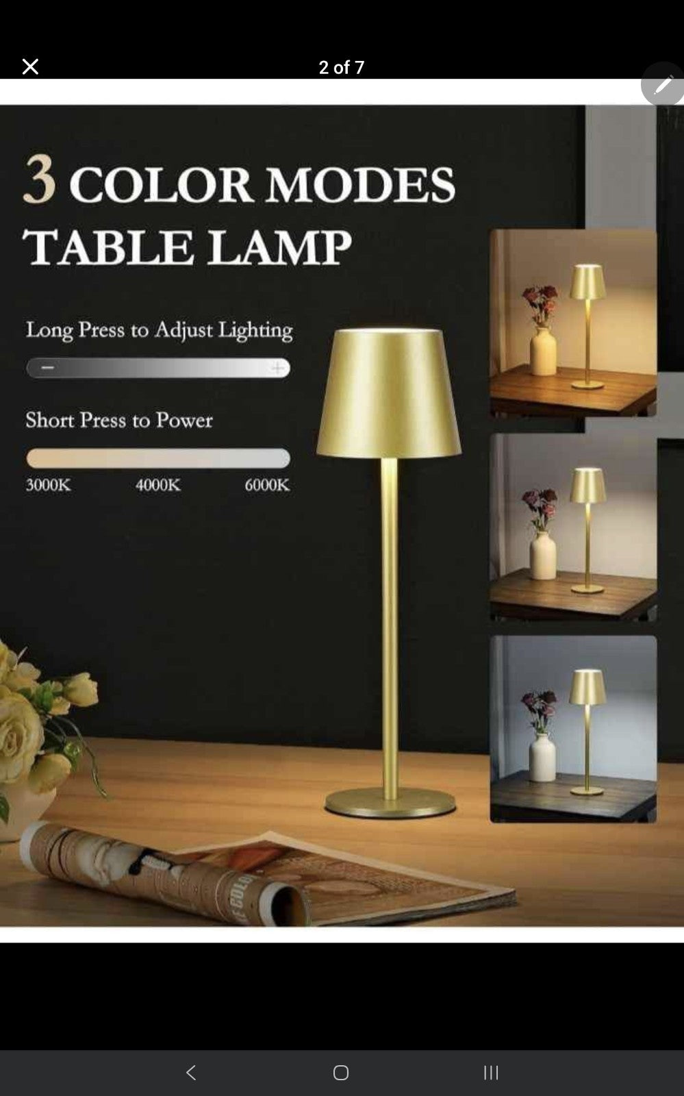 2Pack Cordless Table Lamp 5200mAh IP54 Waterproof Rechargeable Battery Desk Lamp
