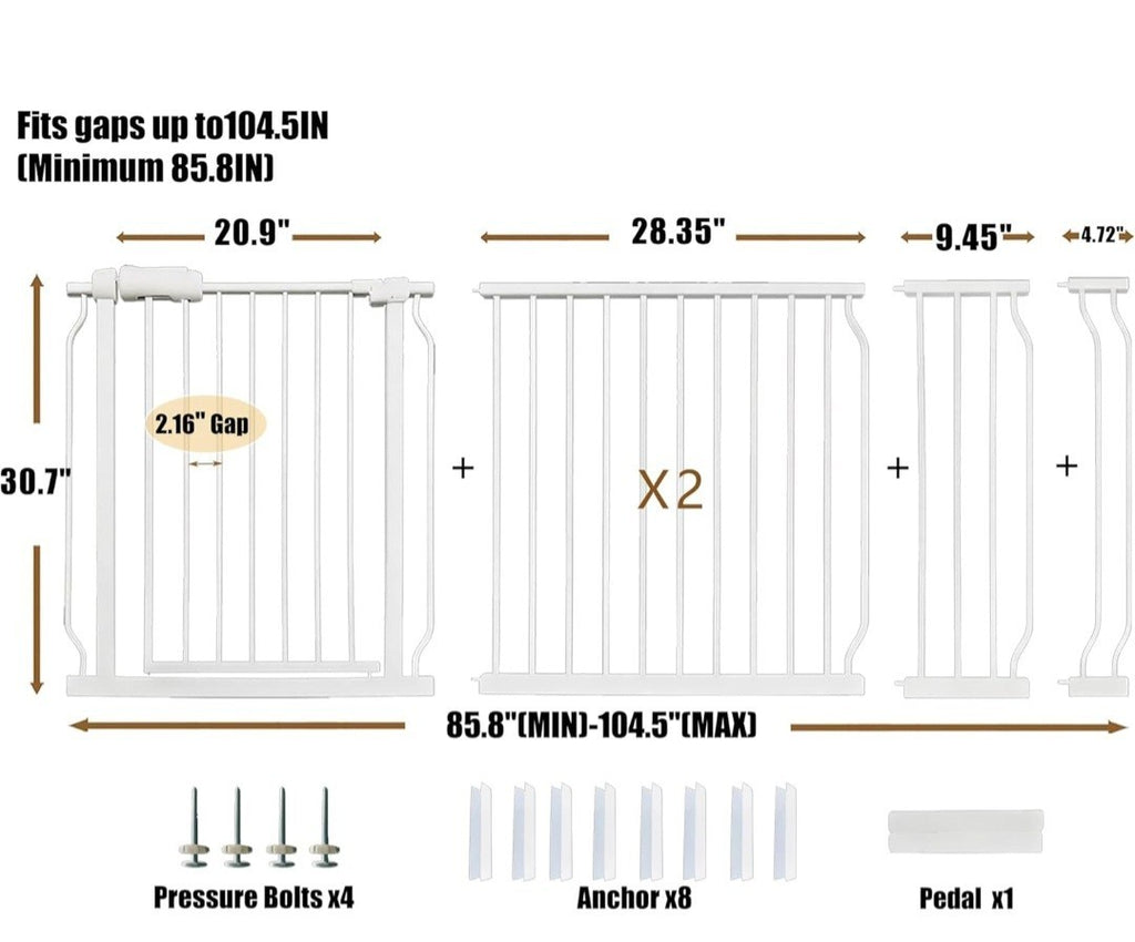 Extra Wide Baby Gate 85.8-104.5 Inch,  Safety Gate for Kids and Dogs #504