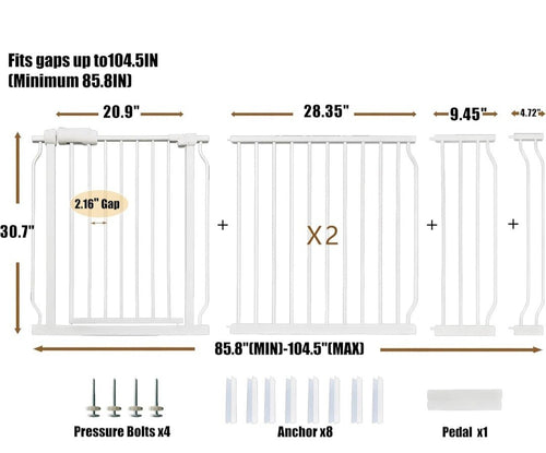 Extra Wide Baby Gate 85.8-104.5 Inch,  Safety Gate for Kids and Dogs #504