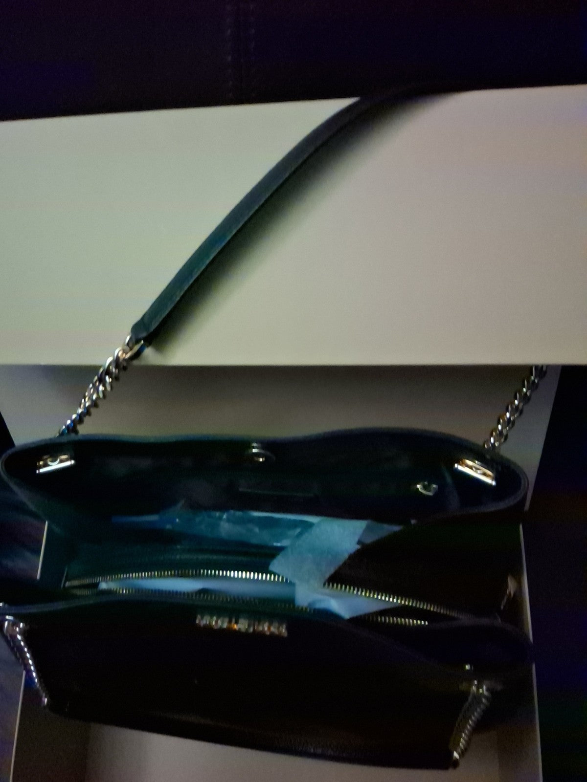 New, Authentic Michael Kors Jet Set Large BLACK Leather Chain Tote Bag #495