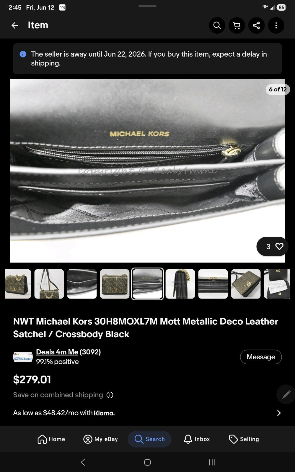 Michael Kors Mott Large Metallic Deco Leather Crossbody Purse