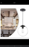 KoKo & Yukina 10" Globe Pendant Light Black Mid Century Adjustable Hanging #139
