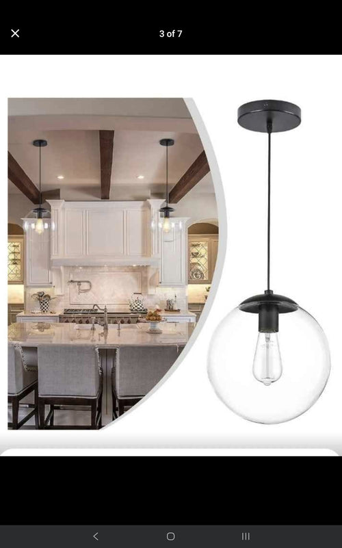 KoKo & Yukina 10" Globe Pendant Light Black Mid Century Adjustable Hanging #139