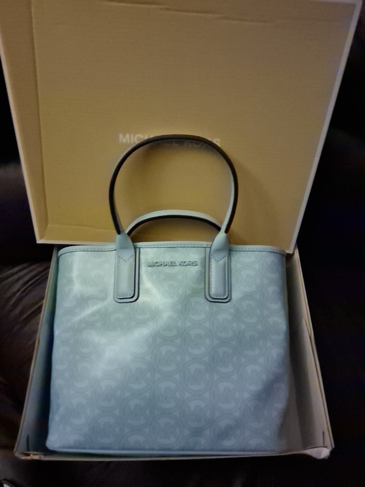 NWT MICHAEL KORS SMALL JODIE LOGO JACQUARD TOTE PALE OCEAN HANDBAG PURSE BAG