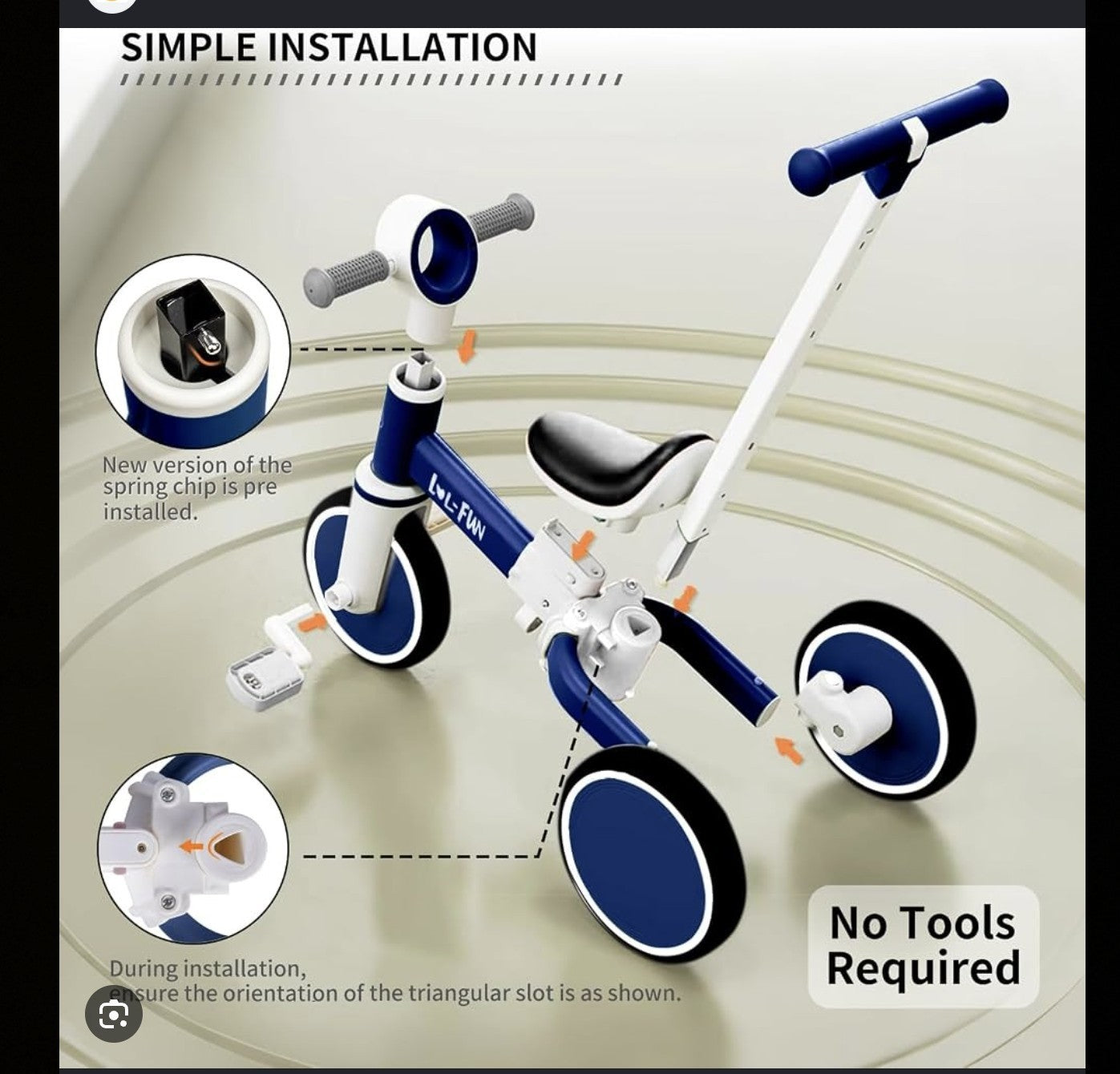This white & blue LOL FUN 5in1 tricycle feature a detachable parent push handle
