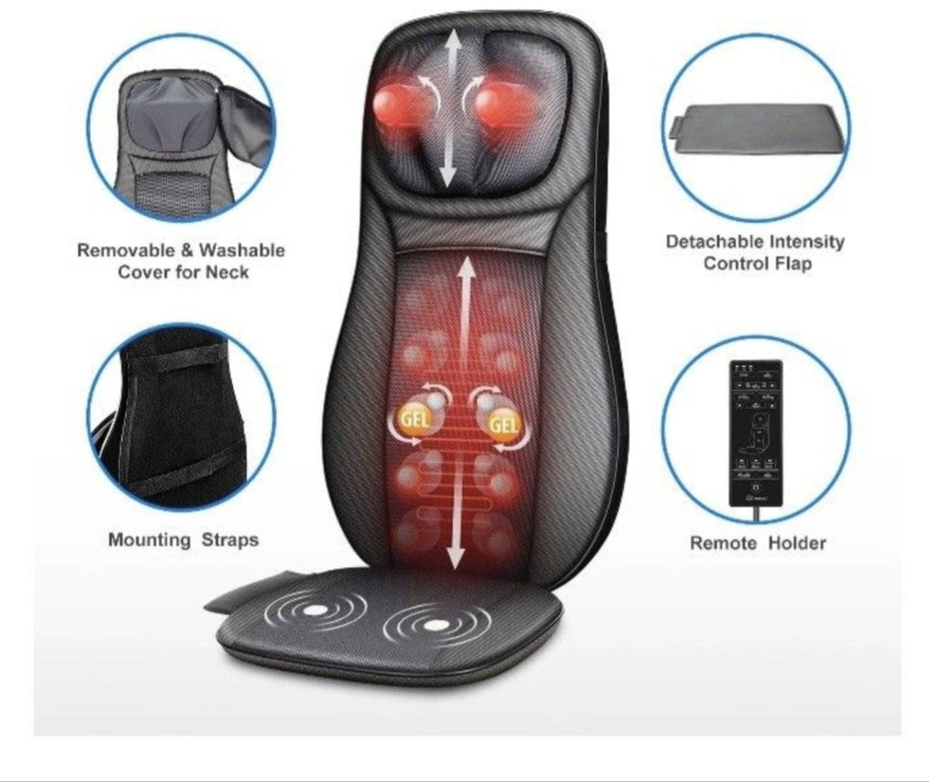 Snailax Shiatsu Back Massager Heat Adjustable Height Seat Cushion Massager Black