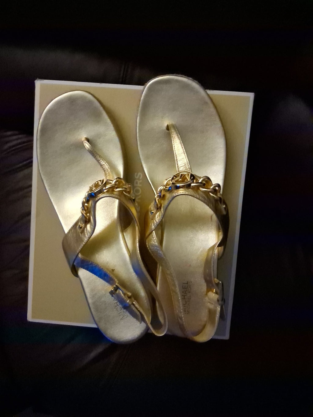 Michael Kors Roxane Wedge Sandals In A Pale Gold Metallic Finish Featuring Logo