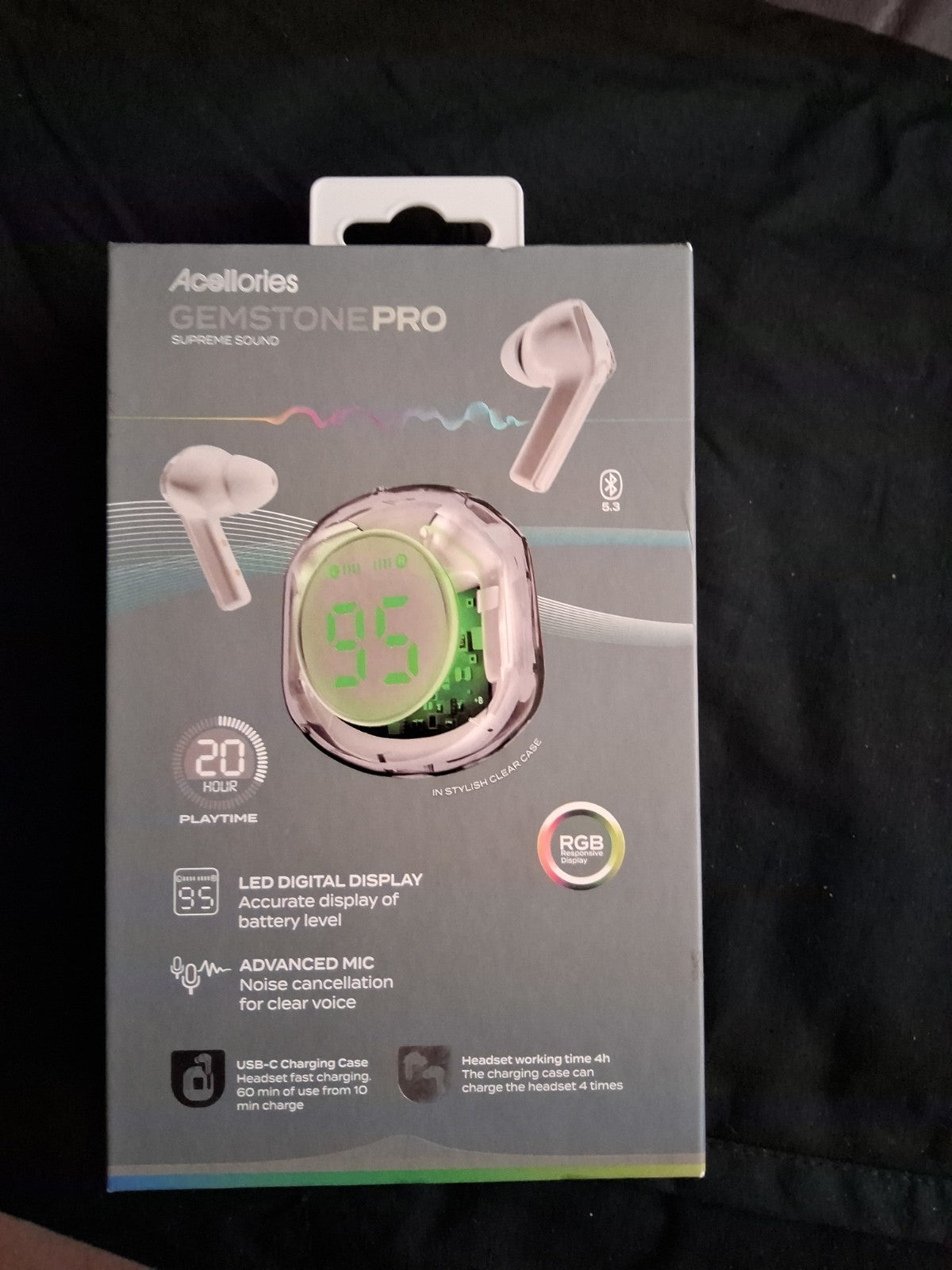 New Acellories Gemstone Pro Supreme Sound LED Digital Display Bluetooth Earbuds
