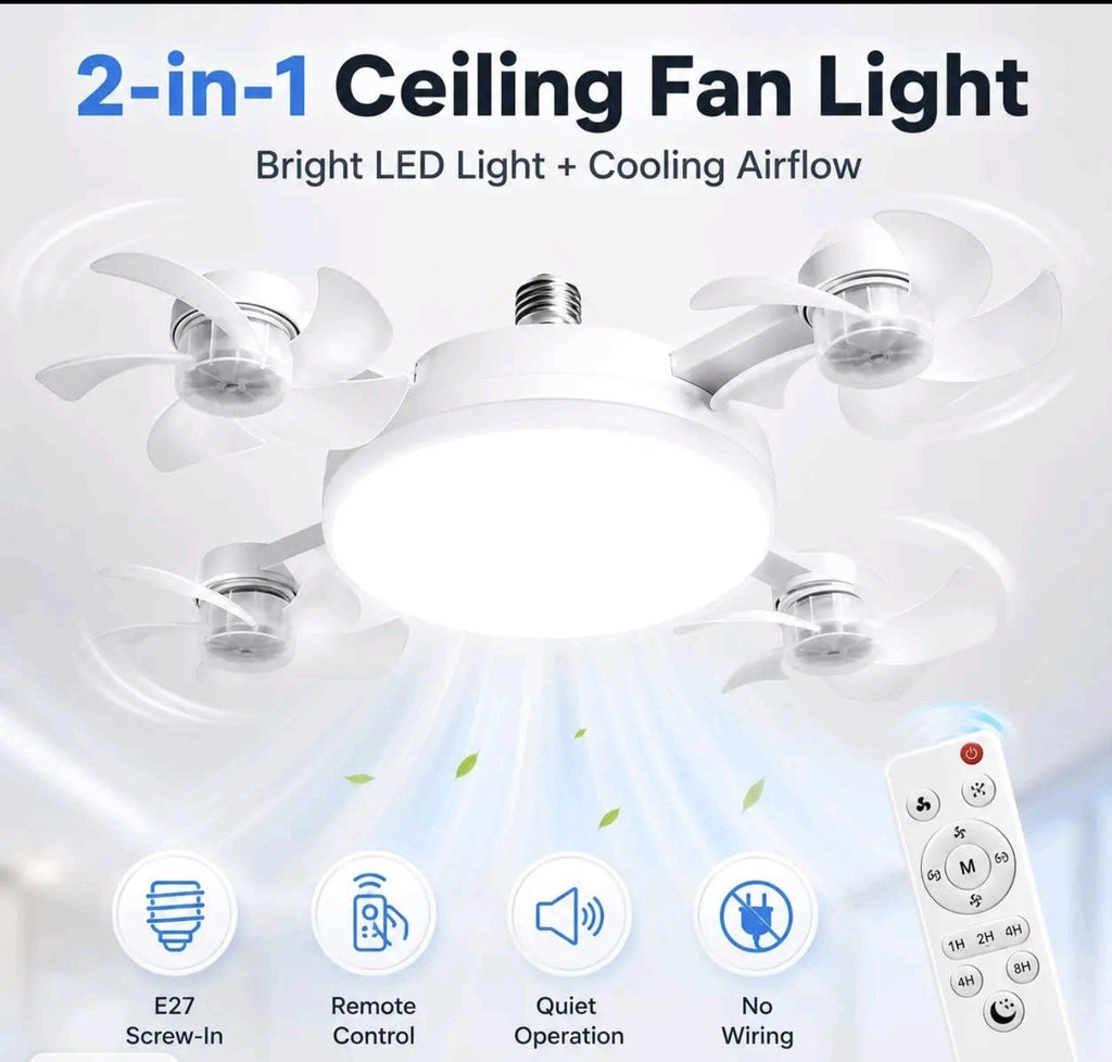 Foldable LED Ceiling Fan Light with Remote Control, E27 Socket Compatible,...