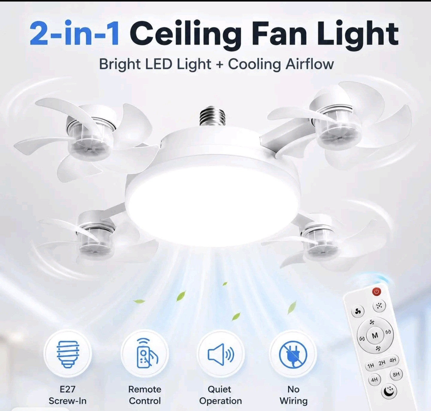Foldable LED Ceiling Fan Light with Remote Control, E27 Socket Compatible,...