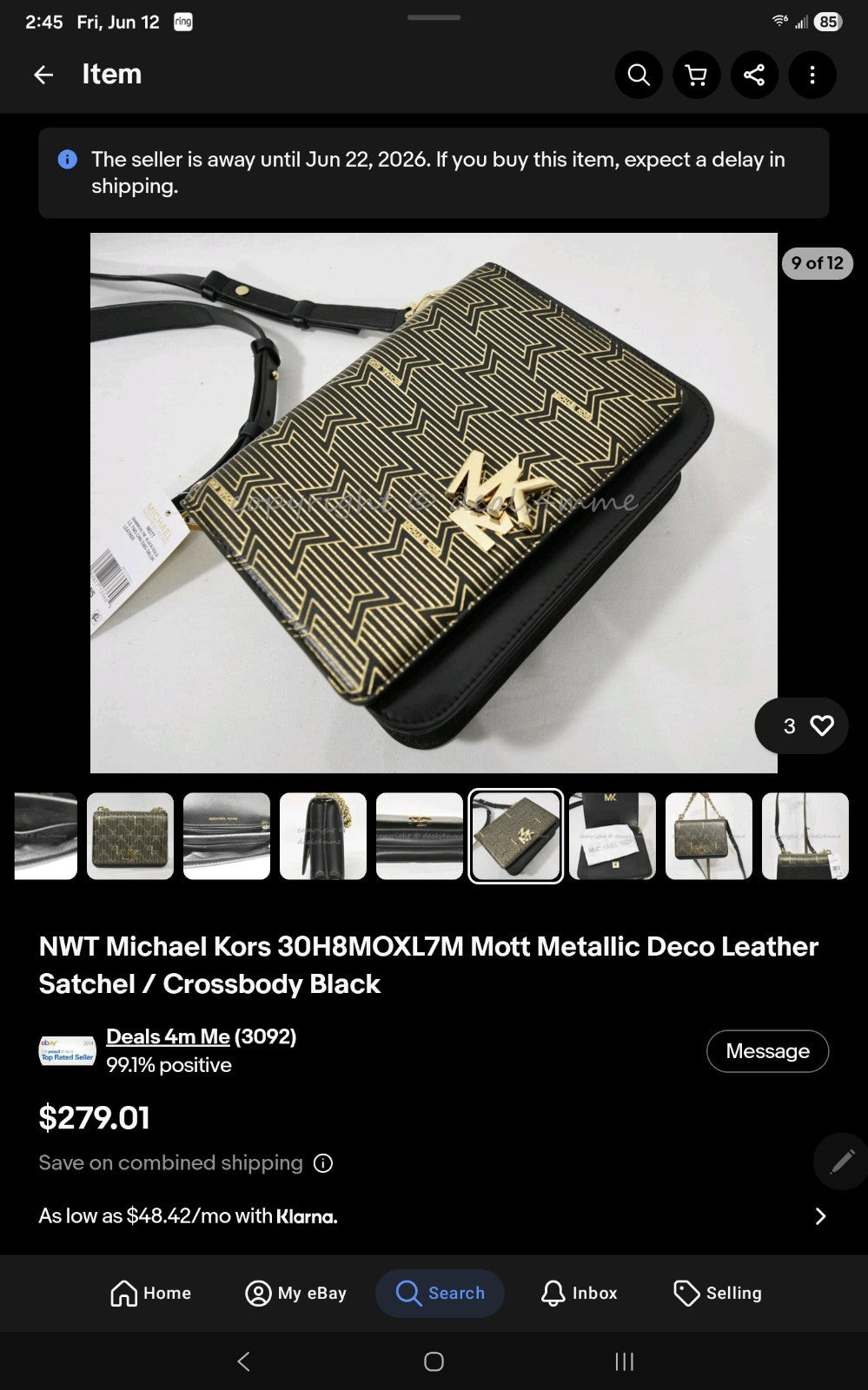 Michael Kors Mott Large Metallic Deco Leather Crossbody Purse