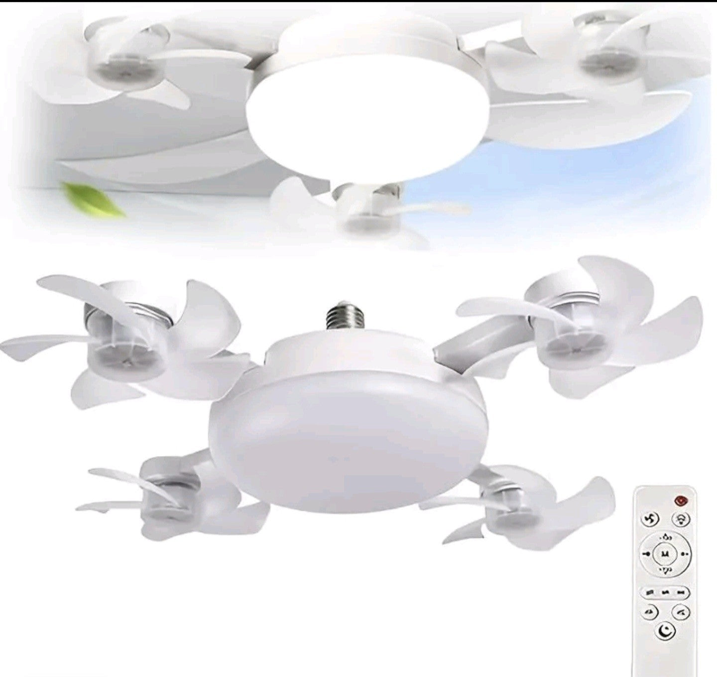 Foldable LED Ceiling Fan Light with Remote Control, E27 Socket Compatible,...