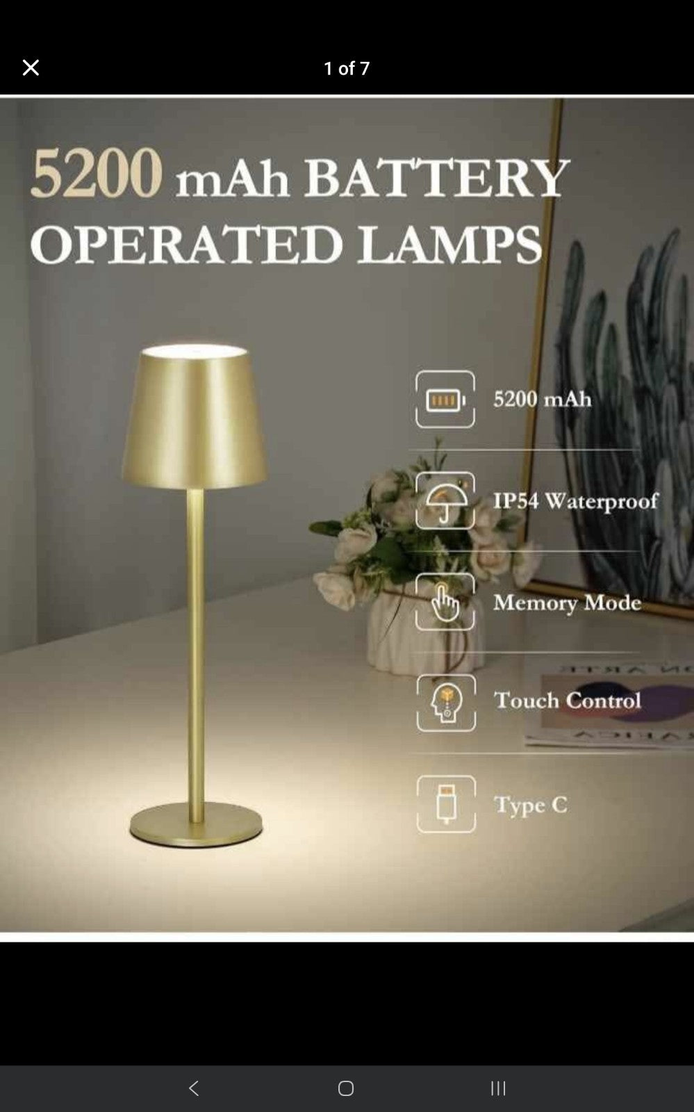 2Pack Cordless Table Lamp 5200mAh IP54 Waterproof Rechargeable Battery Desk Lamp
