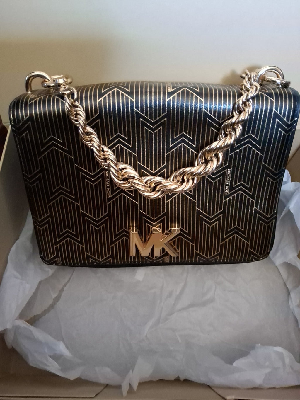 Michael Kors Mott Large Metallic Deco Leather Crossbody Purse