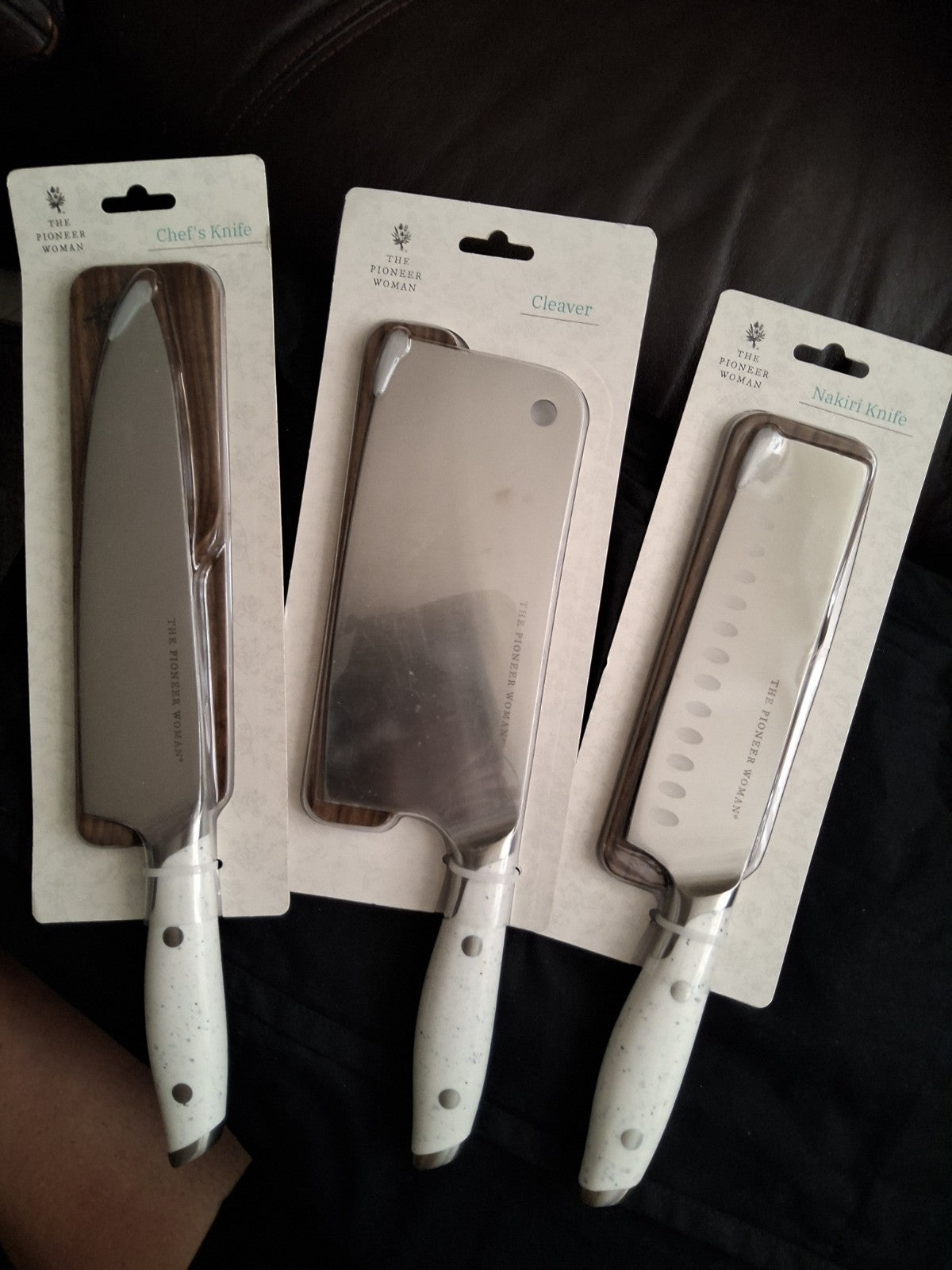 Set Of 3 Pioneer Woman Cleaver Knife, Chef's Knife & Nakiri Knife