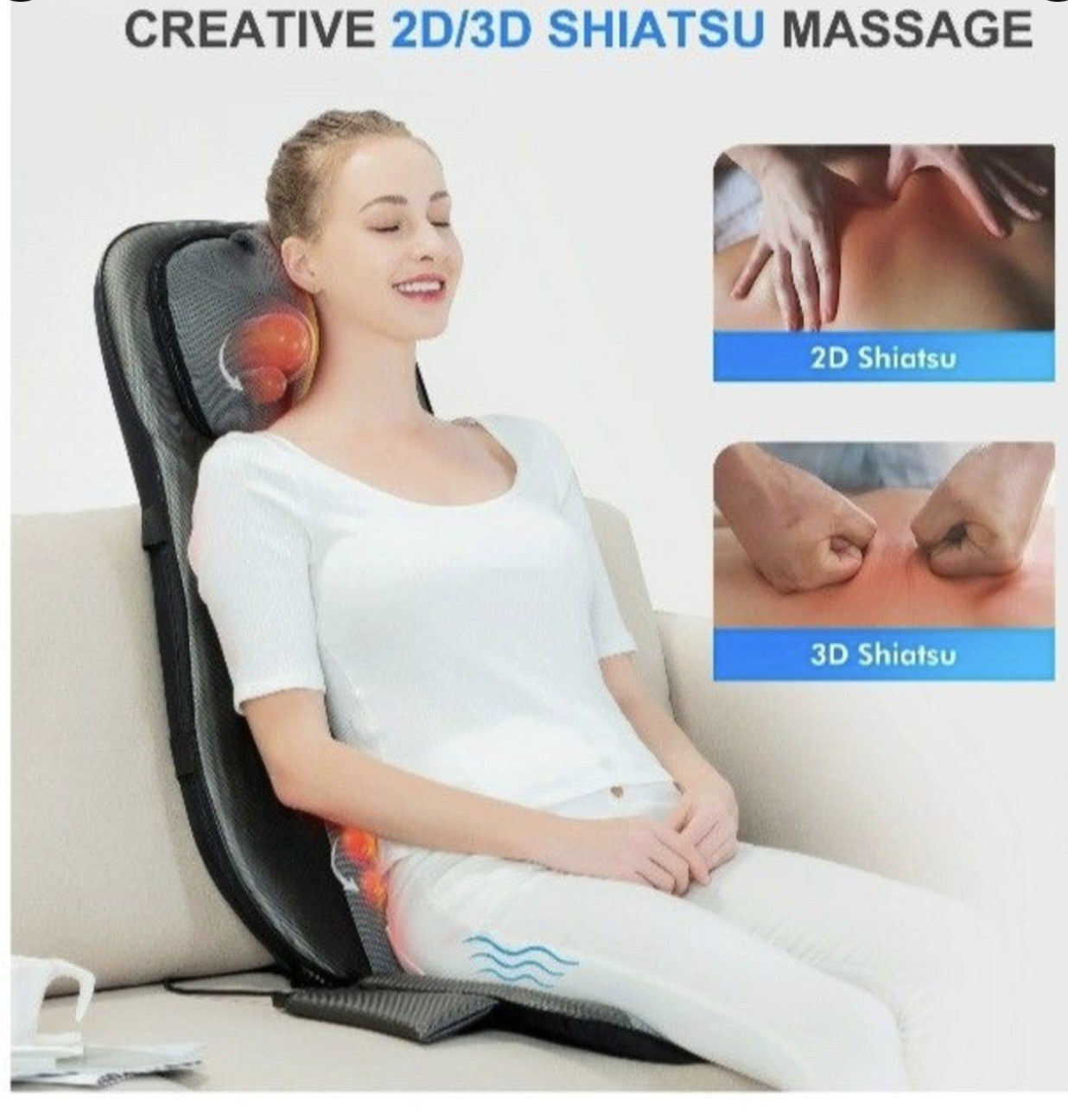 Snailax Shiatsu Back Massager Heat Adjustable Height Seat Cushion Massager Black