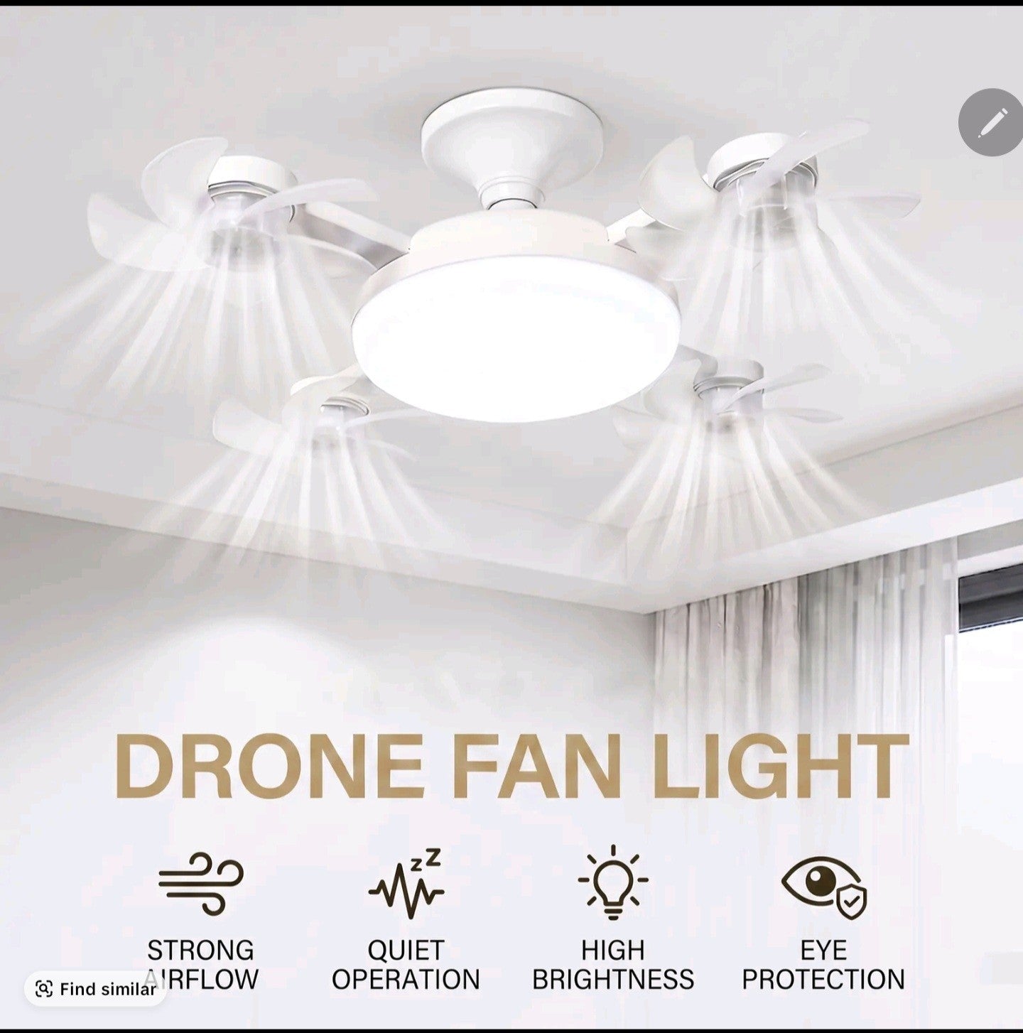 Foldable LED Ceiling Fan Light with Remote Control, E27 Socket Compatible,...