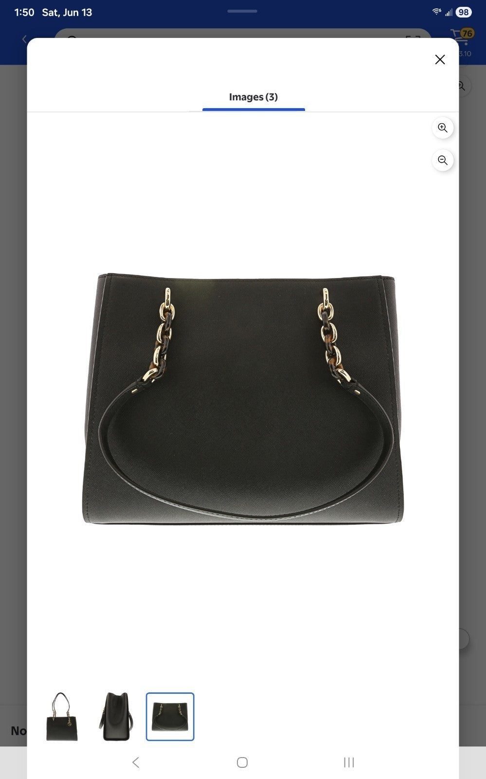 Michael Kors Sofia Large Tote Black Saffiano Leather Gold Chain MK Logo Charm