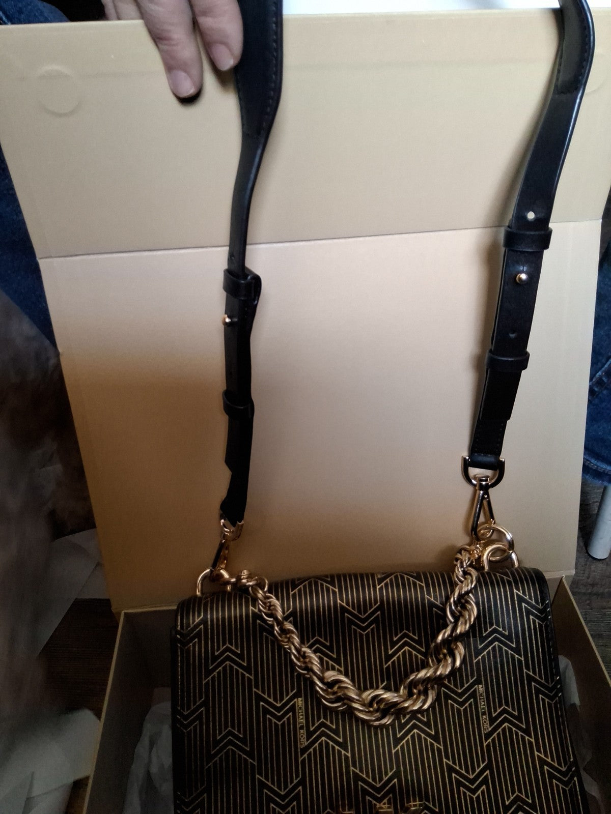 Michael Kors Mott Large Metallic Deco Leather Crossbody Purse