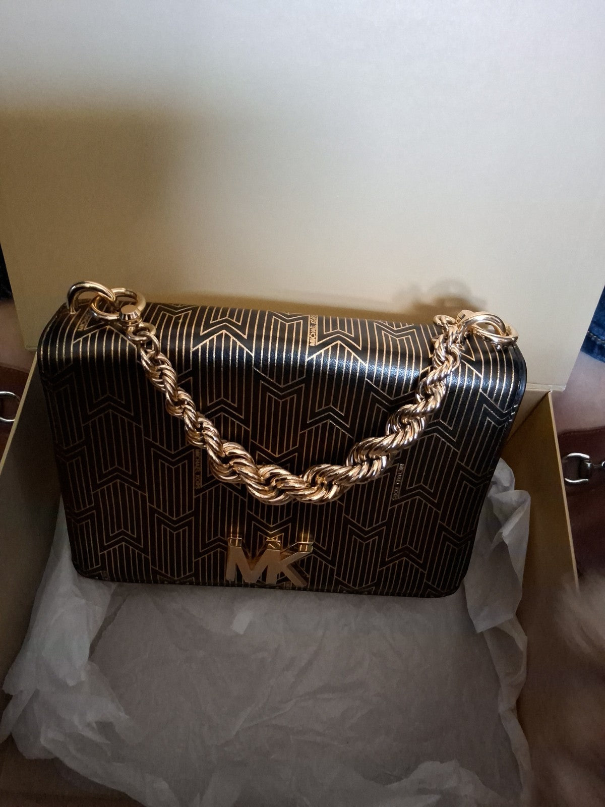 Michael Kors Mott Large Metallic Deco Leather Crossbody Purse