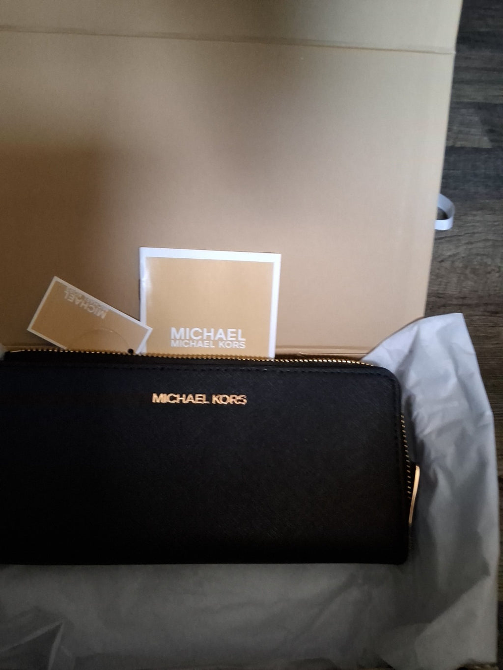 Michael Kors Jet Set Travel Saffiano Leather Three Quarter Zip Wallet Black NWT