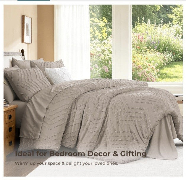 Litanika Light Coffee Oversized King Comforter Set with Sheets - 7 Pieces King