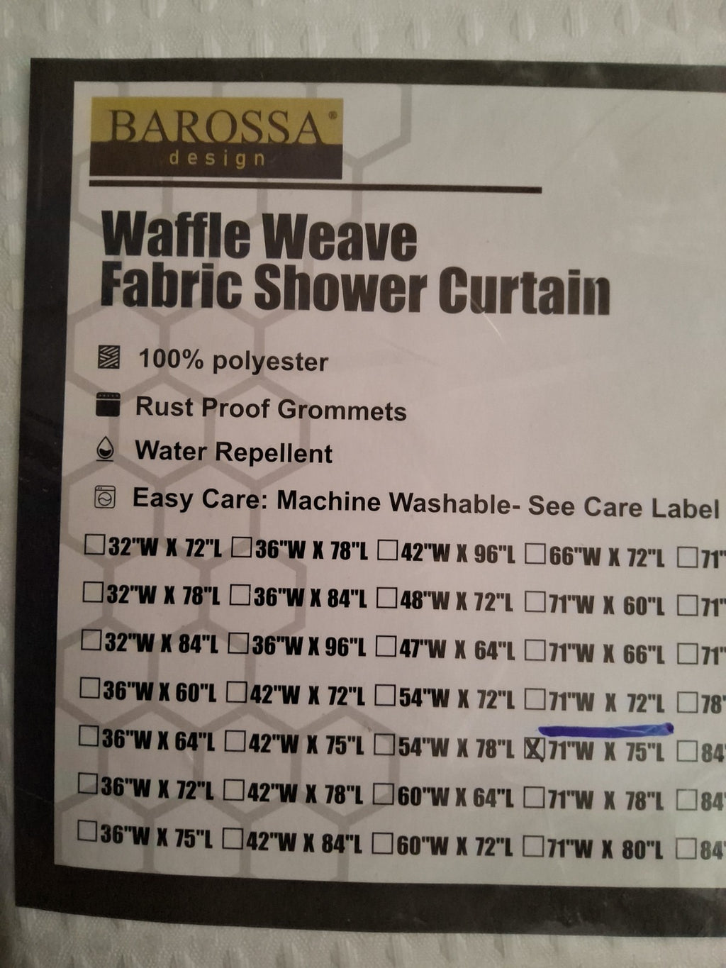 Barossa Design White Waffle Weave Shower Curtain 71x75 Inch