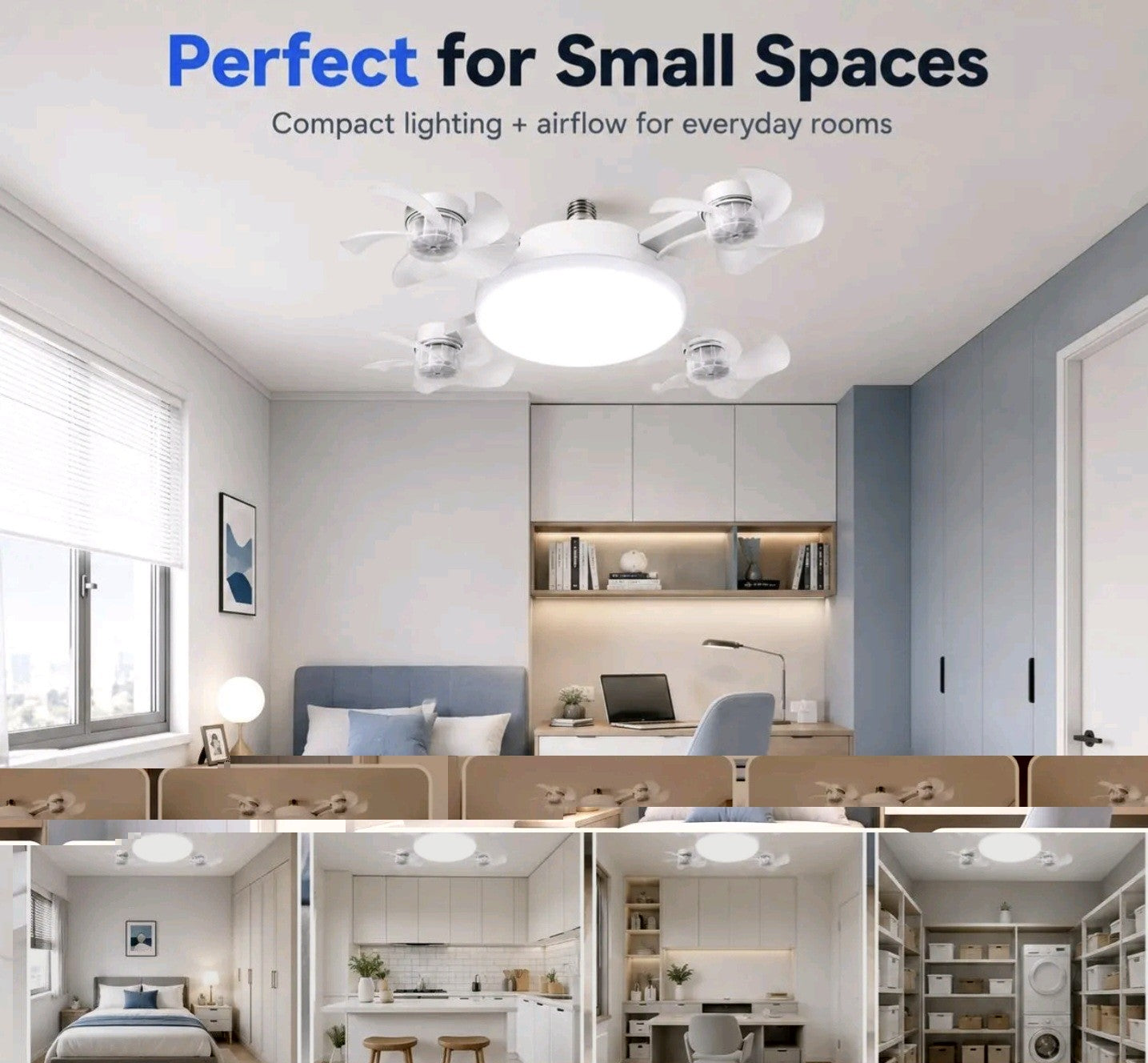 Foldable LED Ceiling Fan Light with Remote Control, E27 Socket Compatible,...