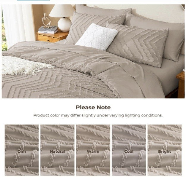 Litanika Light Coffee Oversized King Comforter Set with Sheets - 7 Pieces King