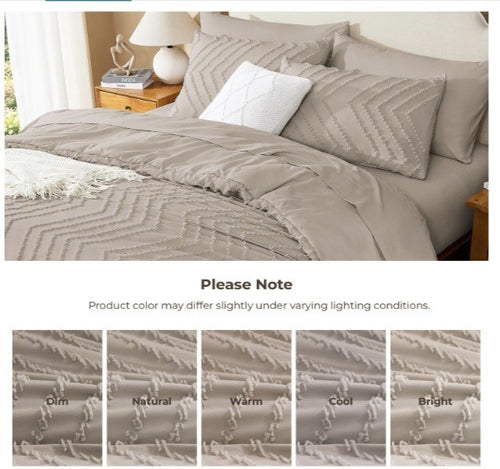 Litanika Light Coffee Oversized King Comforter Set with Sheets - 7 Pieces King