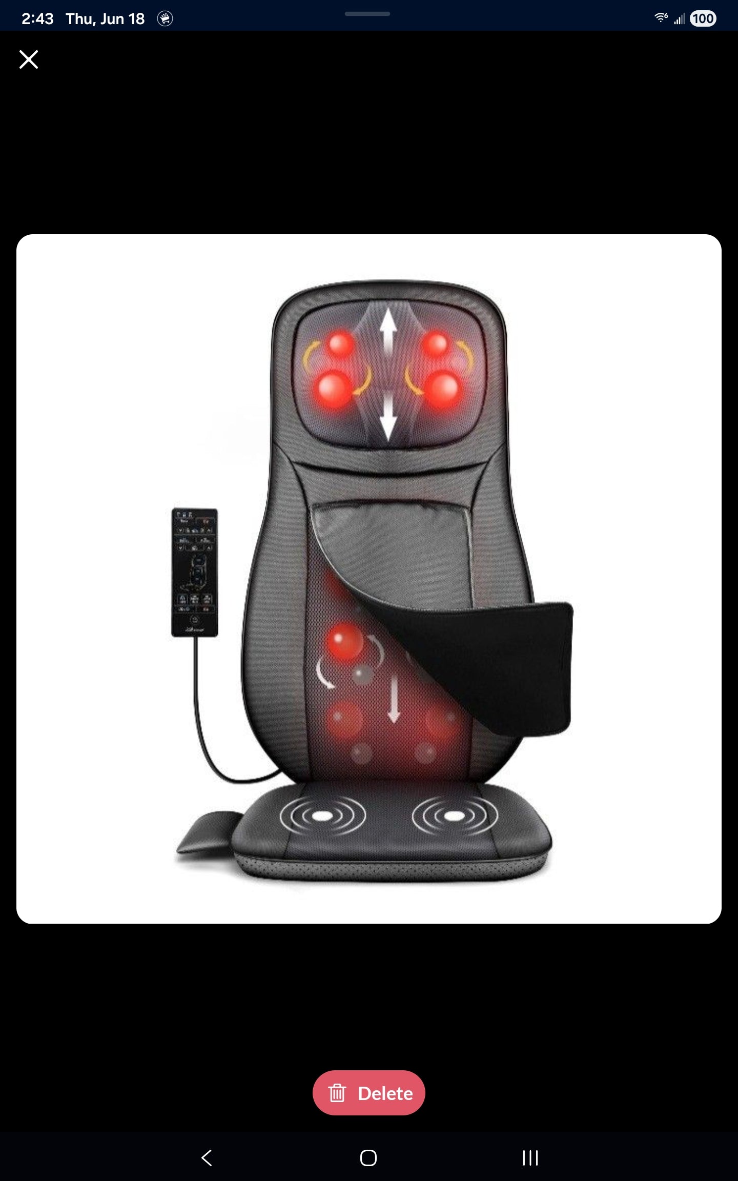Snailax Shiatsu Back Massager Heat Adjustable Height Seat Cushion Massager Black
