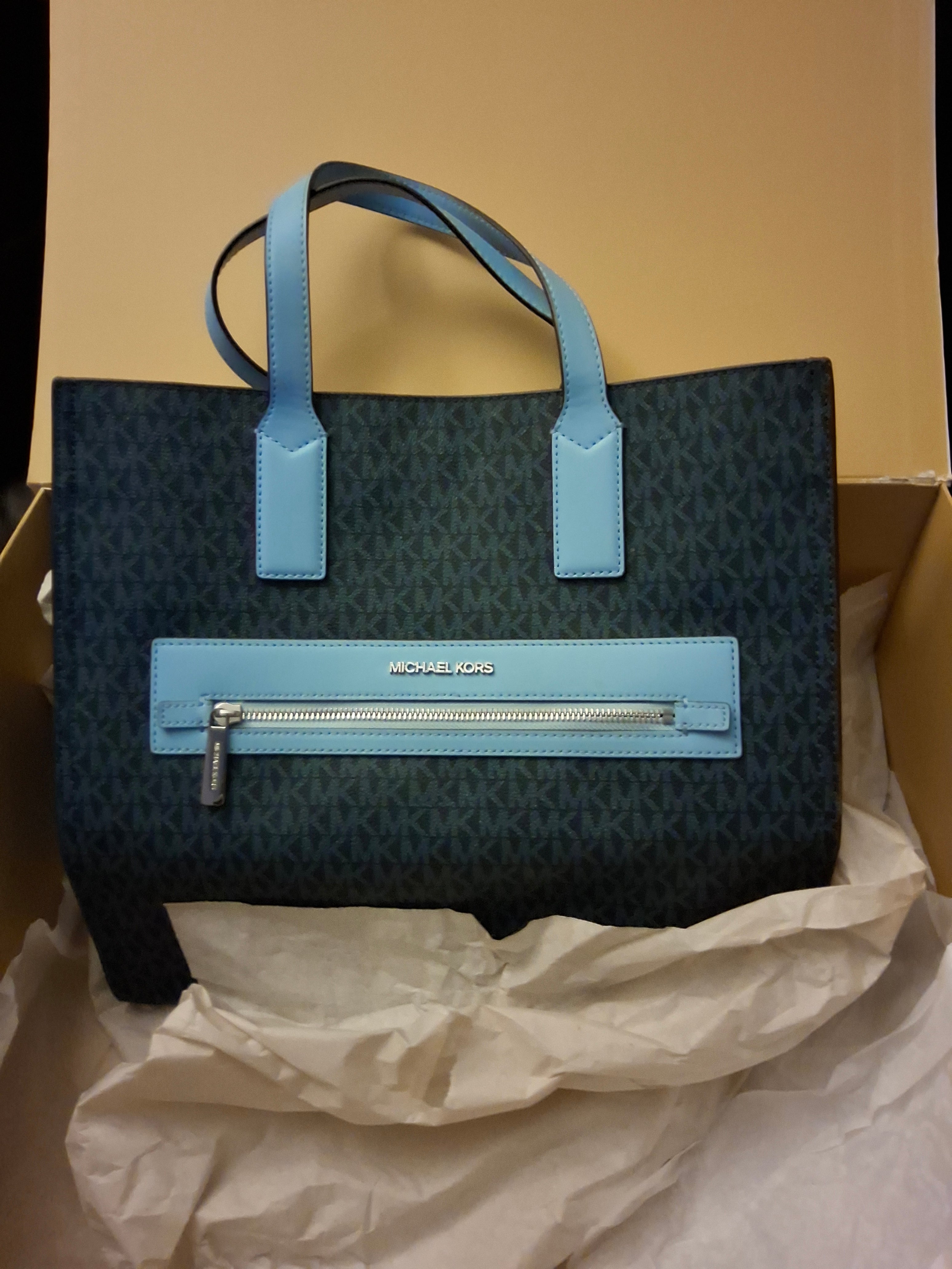 The Michael Kors Kenly Large Signature Logo Tape Tote Bag