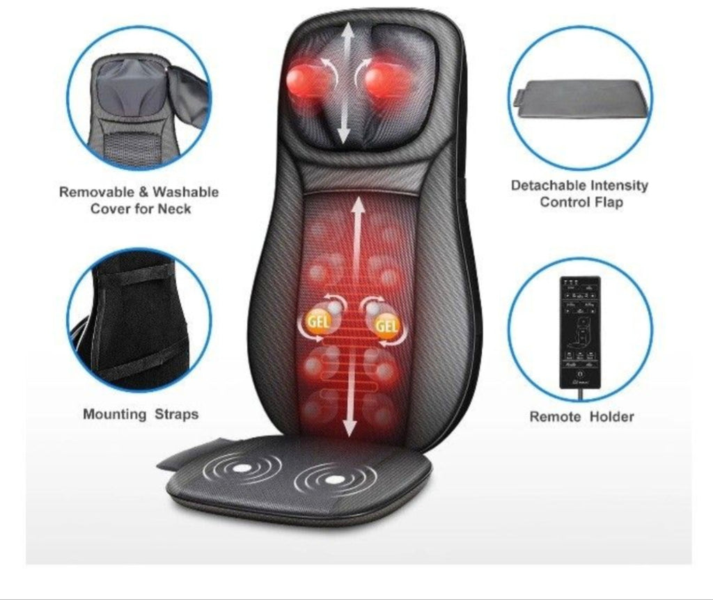 Snailax Shiatsu Back Massager Heat Adjustable Height Seat Cushion Massager Black