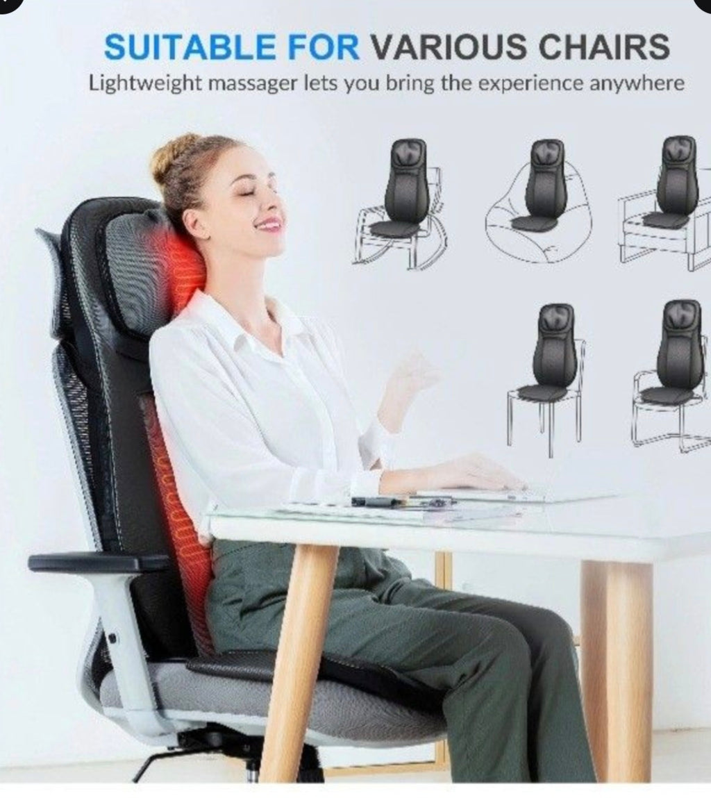 Snailax Shiatsu Back Massager Heat Adjustable Height Seat Cushion Massager Black