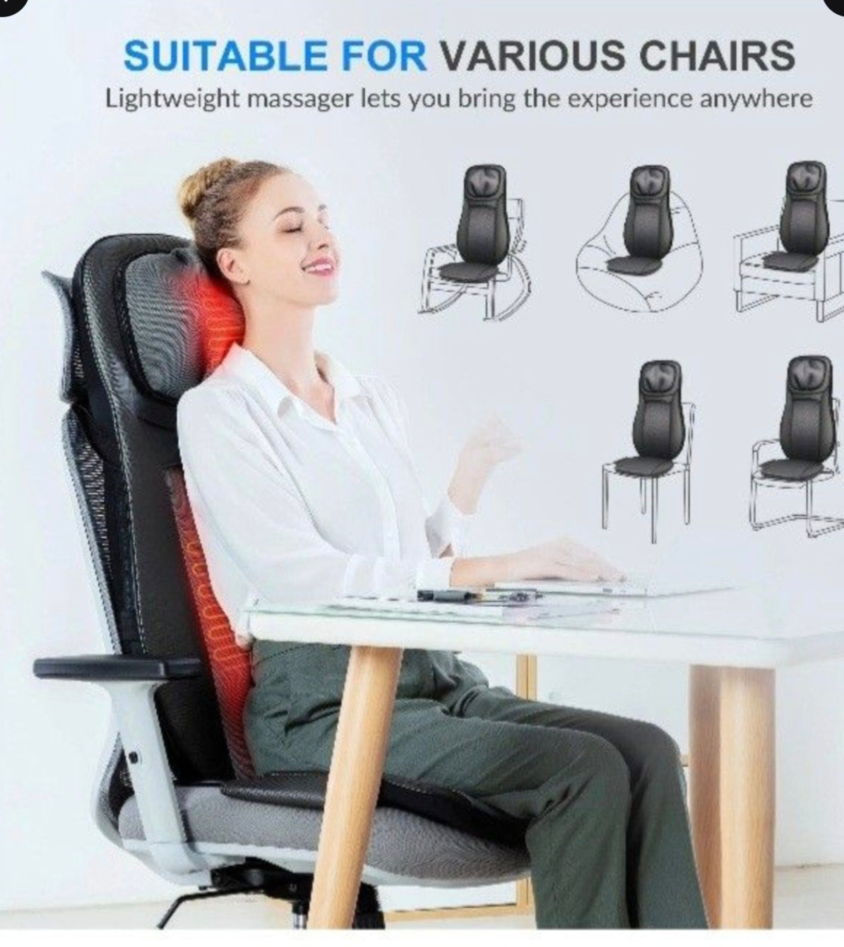 Snailax Shiatsu Back Massager Heat Adjustable Height Seat Cushion Massager Black