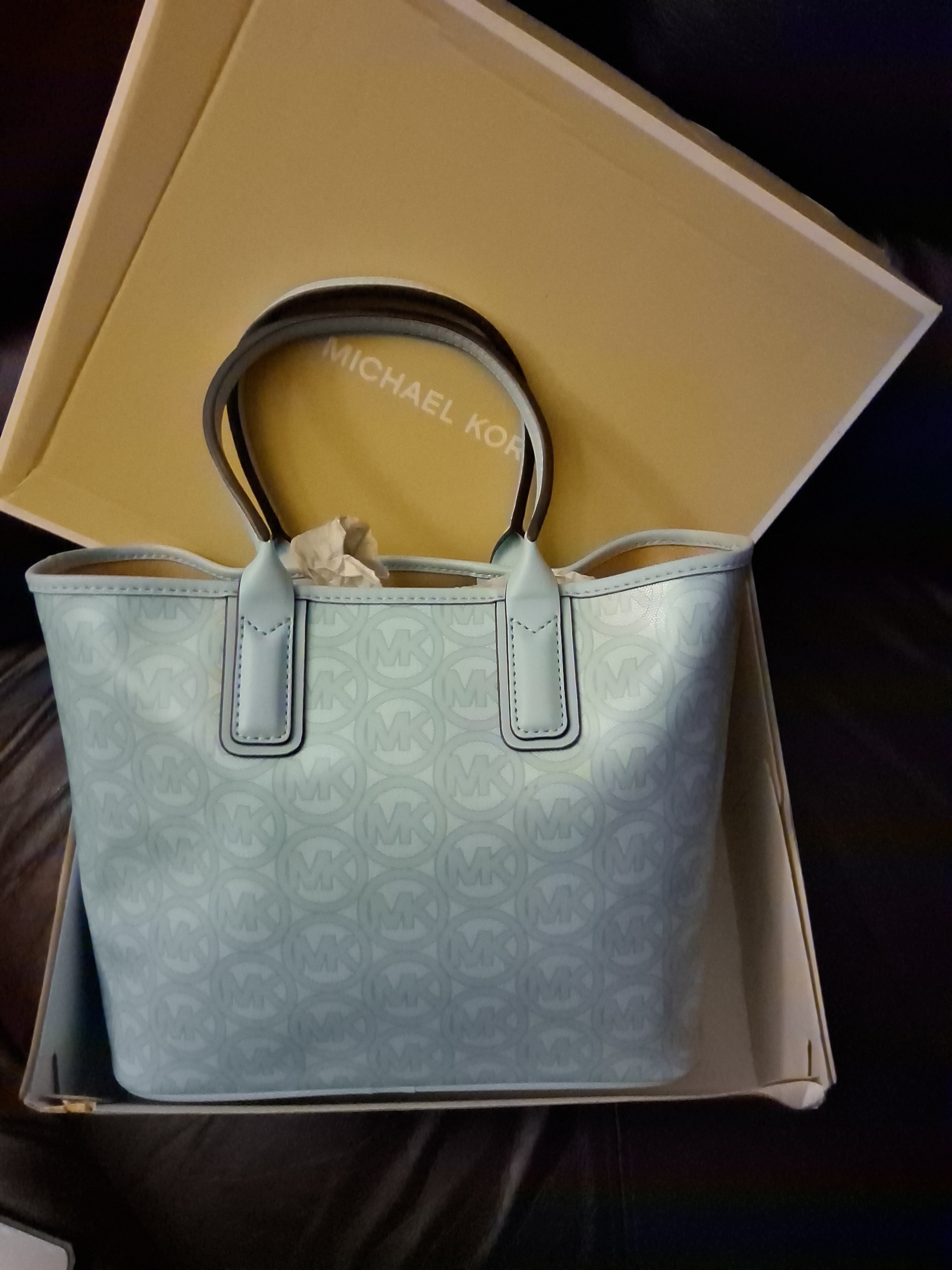 NWT MICHAEL KORS SMALL JODIE LOGO JACQUARD TOTE PALE OCEAN HANDBAG PURSE BAG