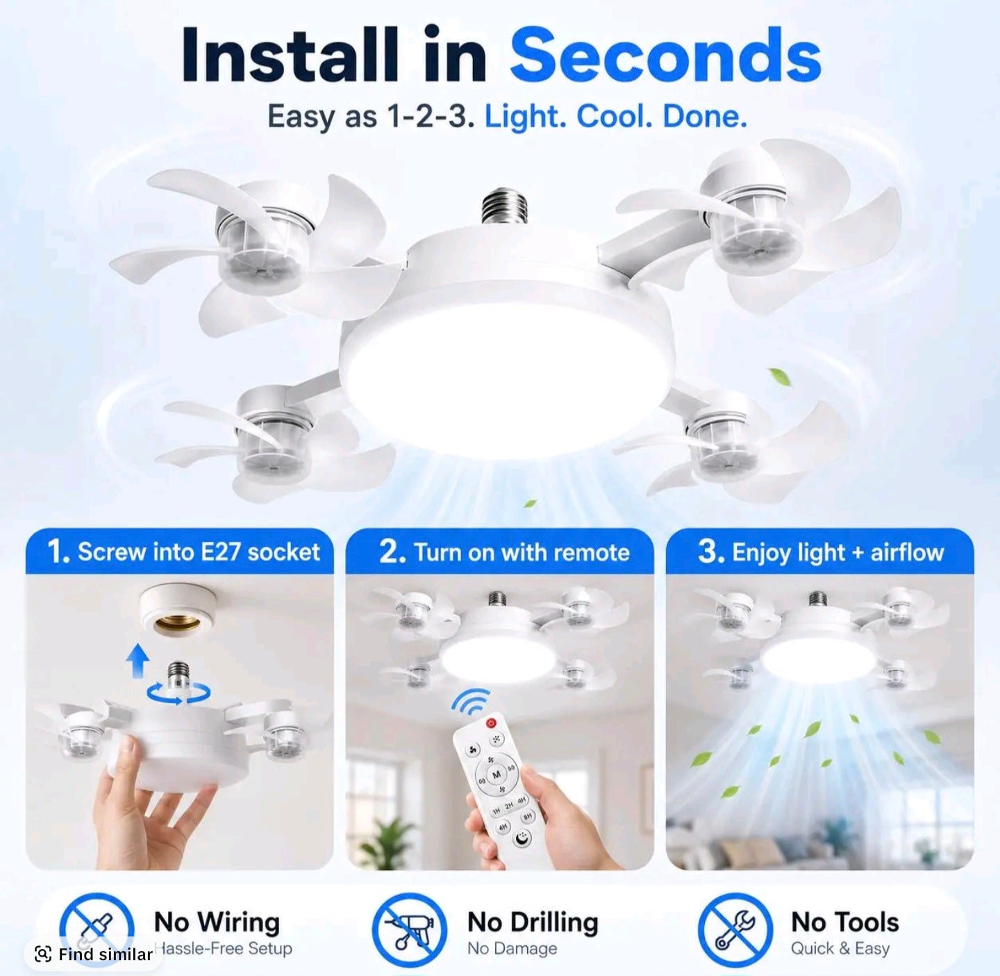 The Foldable LED Ceiling 4 Fan Light with Remote Control