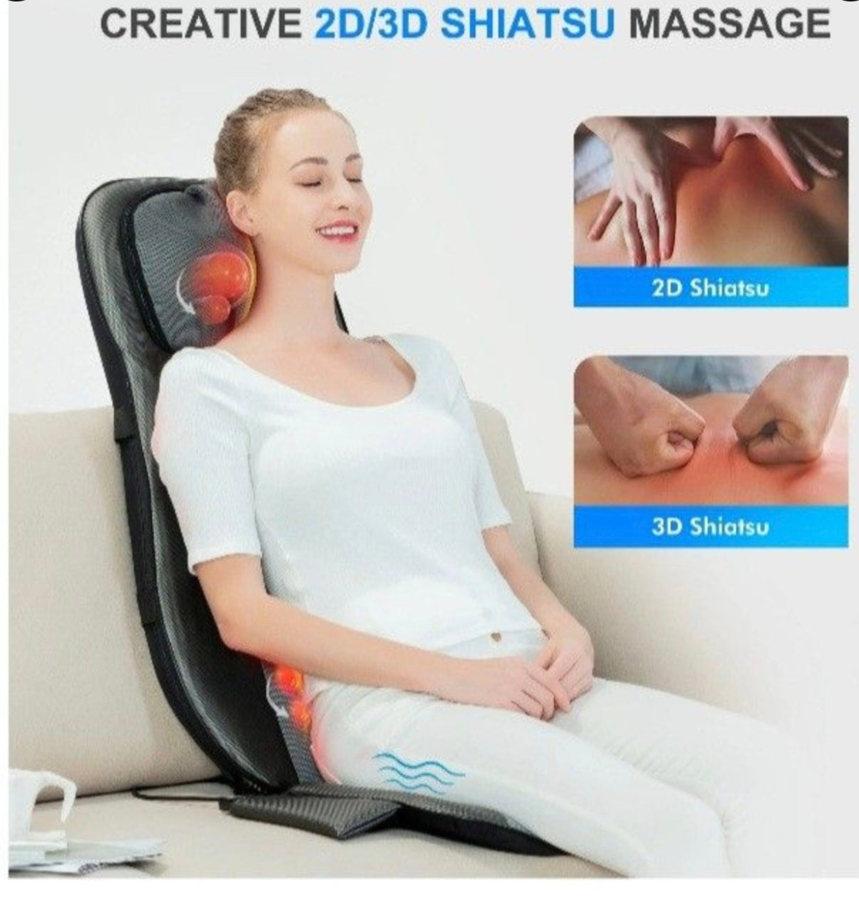 Snailax Shiatsu Back Massager Heat Adjustable Height Seat Cushion Massager Black