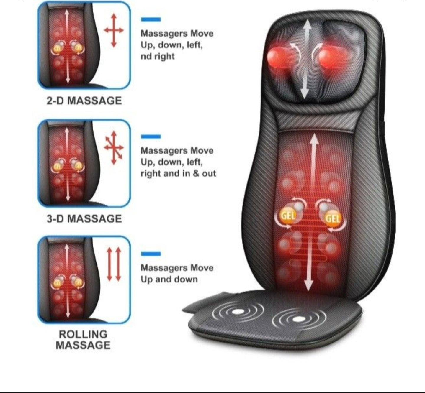 Snailax Shiatsu Back Massager Heat Adjustable Height Seat Cushion Massager Black